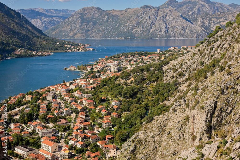 The historic town of Kotor, Montenegro, unfolds along the shores of the Adriatic, embraced by dramatic mountains and the tranquil bay.