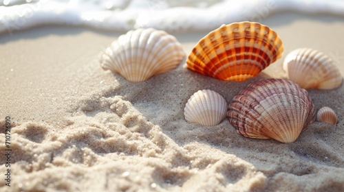 Sea shells Placed on the sand. 