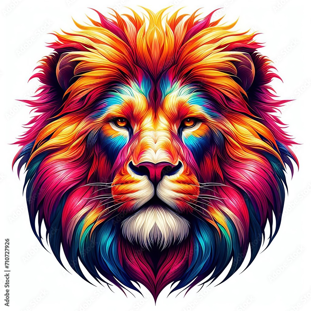 Colorful lion head vector illustration for t-shirt design or poster 