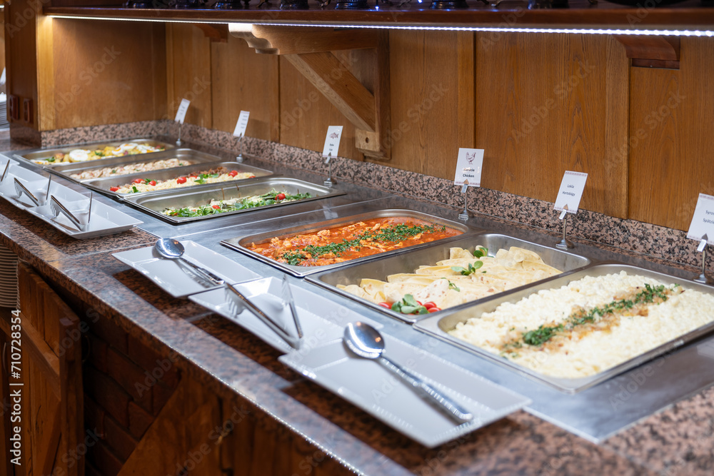 Delicious food on the buffet table in the restaurant