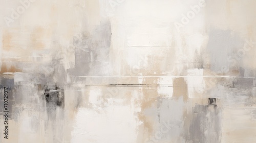  a painting of a cityscape with lots of white and grey colors and a black object in the middle of the picture.