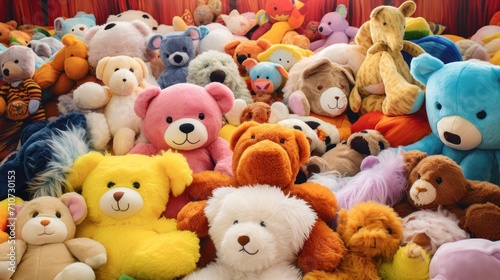  a pile of stuffed animals sitting on top of a pile of other stuffed animals sitting on top of each other.