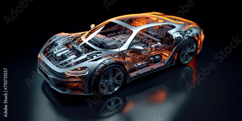 Automotive parts and design scheme of new car. Postproducted generative AI illustration.	
 photo