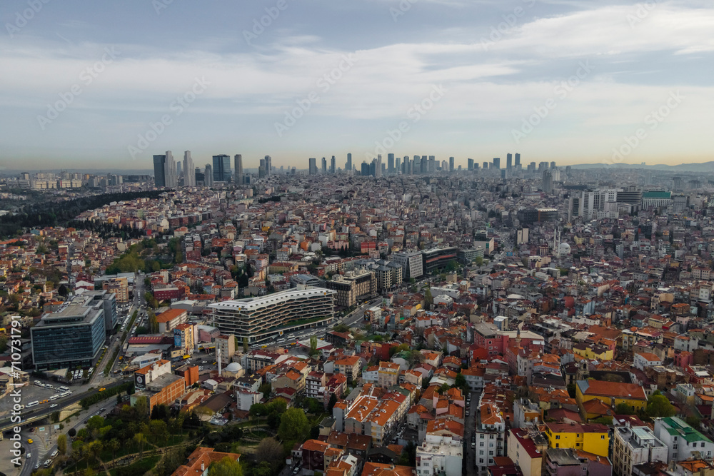 Aerial view of Beyoglu district with tall buildings from a financial district in Istanbul downtown, Turkey. Aerial view of Beyoglu district with tall buildings from a financial district in Istanbul downtown, Turkey.