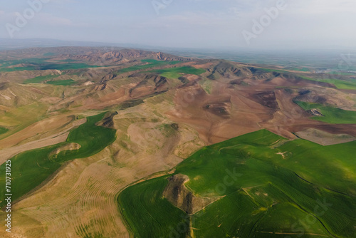 Aerial view of beautiful green hills landscape in Central Anatolia region near Ankara, Turkey. photo