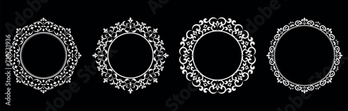 Set of decorative frames Elegant vector element for design in Eastern style, place for text. Floral black and white borders. Lace illustration for invitations and greeting cards.