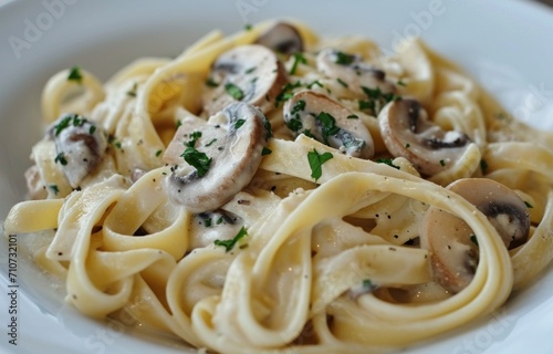 fettucini with mushrooms and garlic in creamy polenta