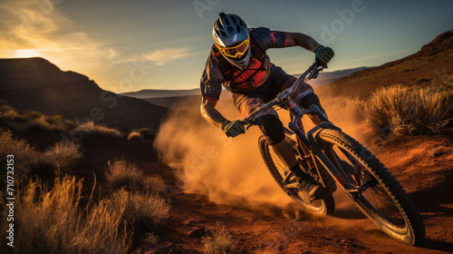 Extreme Mountain Biking. Daring bikers navigating rugged trails
