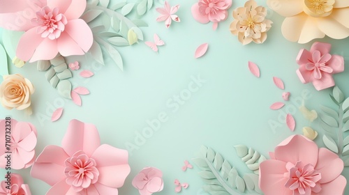Cute floral frame background with copy space photo