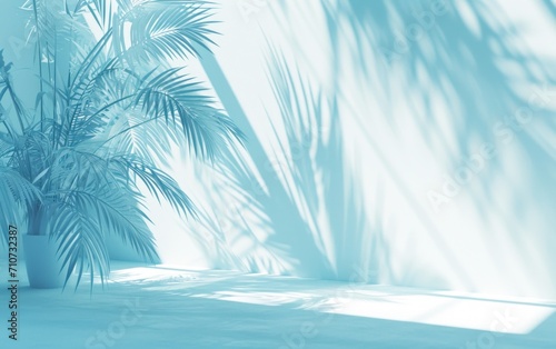 light blue color room featuring a palm tree in the foreground