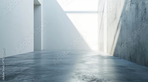 Abstract empty room with concrete floor and white wall