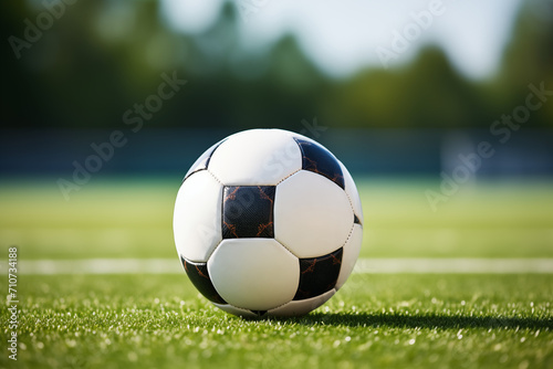 Soccer Ball on Stadium Background in Soccer Field