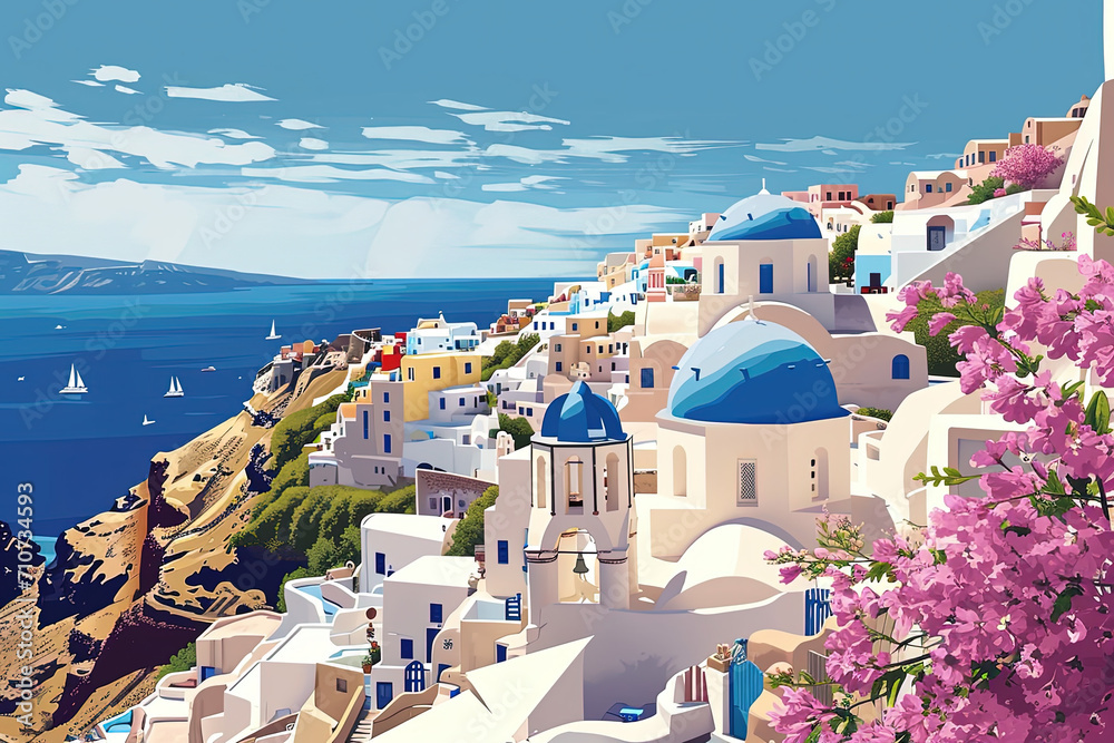 Santorini Splendor - Ultradetailed Illustration for Banners, Covers, and More