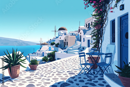 Santorini Splendor - Ultradetailed Illustration for Banners, Covers, and More