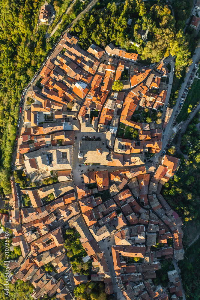 Aerial view of Nusco, a small town on the mountains in Irpinia, Avellino, Italy.