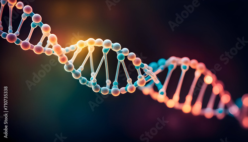 3d abstract - human dna model futuristic background. dna double helix structure - human dna 3d model. #710735338