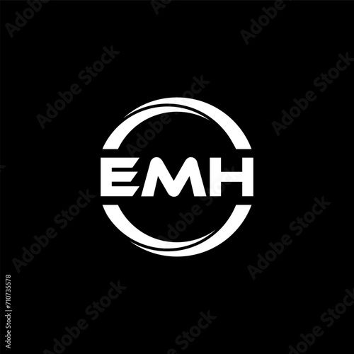 EMH letter logo design with black background in illustrator, cube logo, vector logo, modern alphabet font overlap style. calligraphy designs for logo, Poster, Invitation, etc.