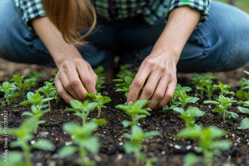 Young farmer planting seedlings in farm