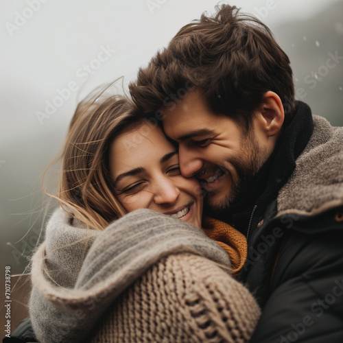 Couple hugging each other Smiling face full of happiness