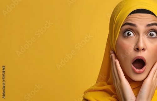 Arabic Female Surprised Yellow Setting Good Looking Person Generative AI © Johnathan