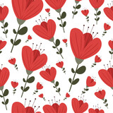 Nice red flowers seamless pattern on isolated background. Spring botanical style. For wallpaper, gift paper, textiles.Nice, red flowers, seamless pattern, isolated background, spring botanical style, 