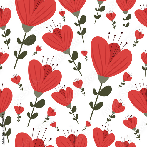 Nice red flowers seamless pattern on isolated background. Spring botanical style. For wallpaper  gift paper  textiles.Nice  red flowers  seamless pattern  isolated background  spring botanical style  