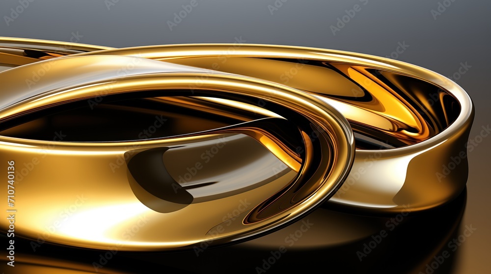 Fototapeta premium Lustrous gold forms weave elegantly, their polished surfaces casting mesmerizing reflections amidst shadows, generative ai
