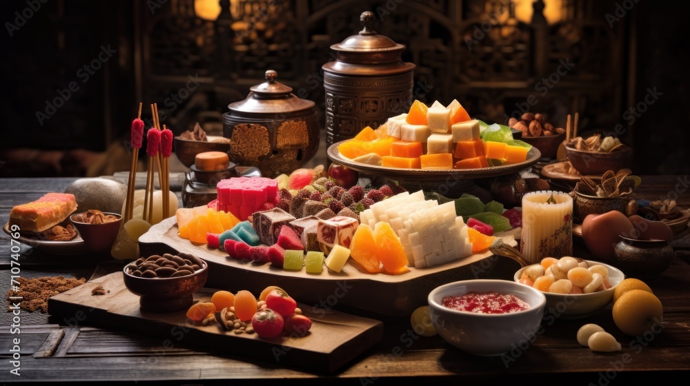  a wooden table topped with lots of different types of cheeses and crackers on top of a wooden table.