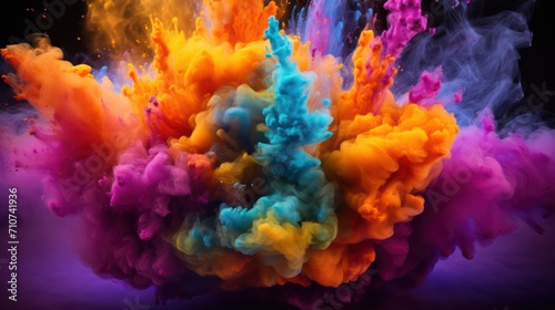 Colorful holi powder blowing up.