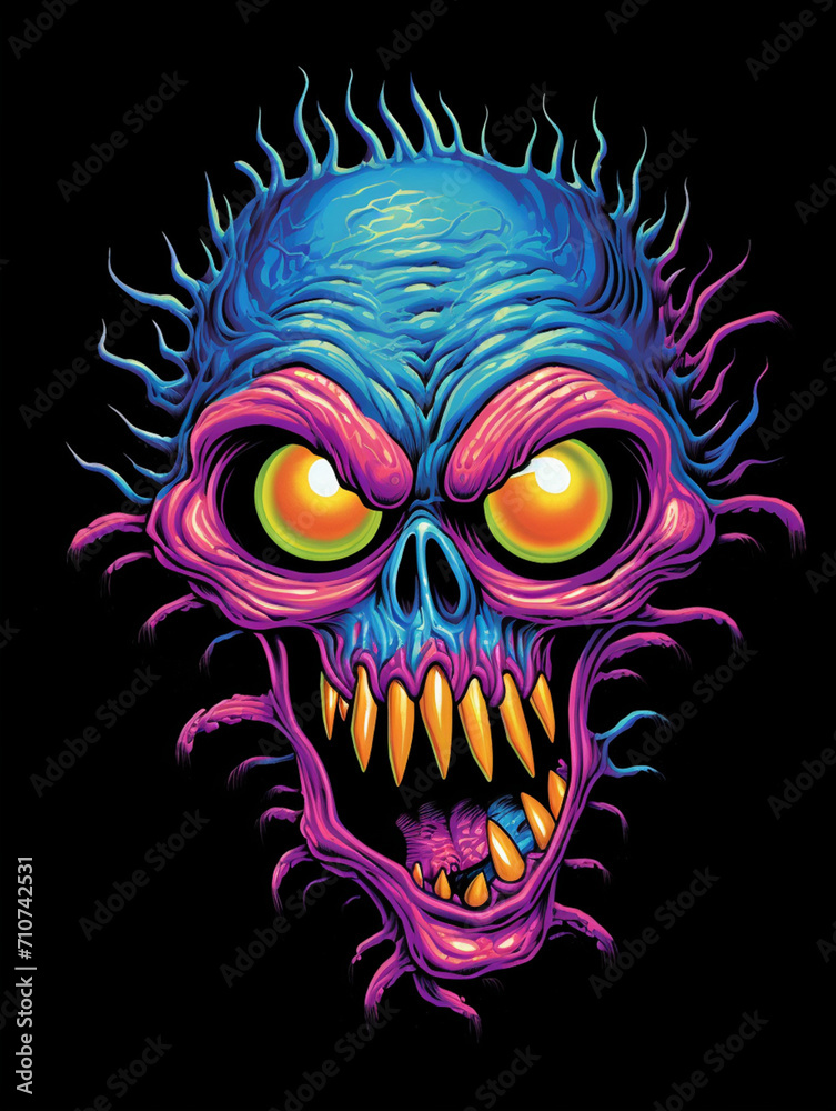 Scary Alien creature on black background created with Generative Ai Scary Alien creature on black background created with Generative Ai