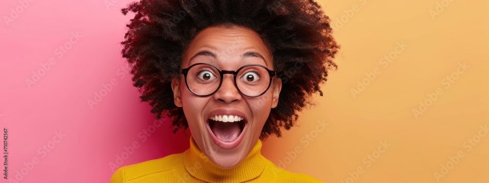 Black Female Excited Yellow Backdrop Good Looking Person Generative AI