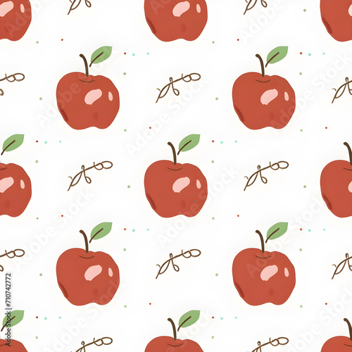 Seamless pattern with red apples. Hand drawn vector background.