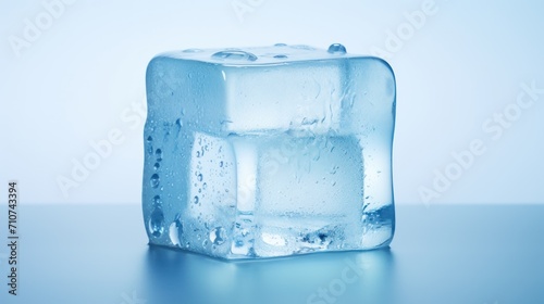  an ice cube is shown with water droplets on the ice and ice cubes on the bottom of the cube.
