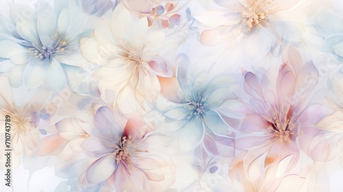  a close up of a bunch of flowers on a white and blue background with lots of pink and white flowers.