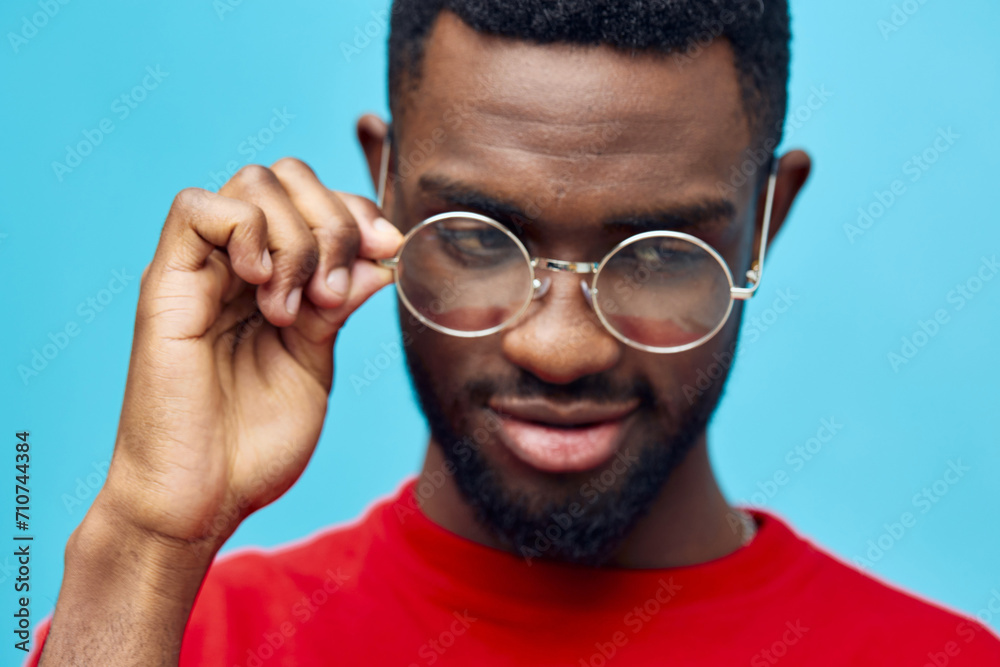 man fashion american blue portrait style stylish glasses black expression model african man fashion american blue portrait style stylish glasses black expression model african