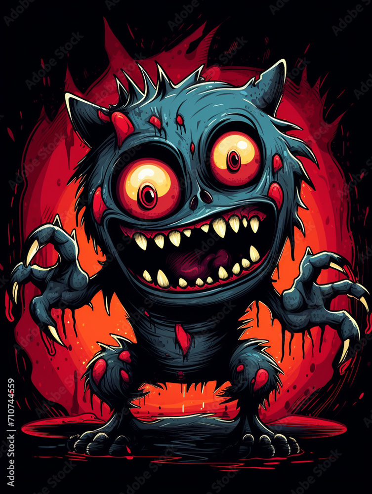 T-shirt art design featuring a cartoon monster with a cute expression created with Generative Ai T-shirt art design featuring a cartoon monster with a cute expression created with Generative Ai