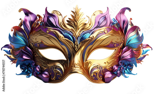 Classic Mardi gras mask isolated on transparent background. 3d rendering. Creativity idea design element Carnival masquerade fantasy mask photo