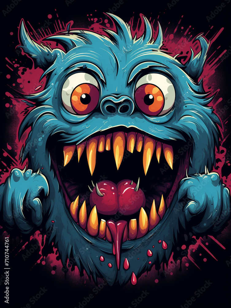T-shirt art design featuring a cartoon monster with a cute expression created with Generative Ai T-shirt art design featuring a cartoon monster with a cute expression created with Generative Ai