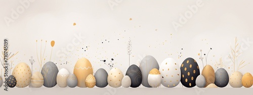 Happy Easter banner. Trendy Easter design with hand drawn strokes and dots, eggs in pastel colors. Modern style. Background horizontal design for banner, cover, invitation, shop sale promotion photo