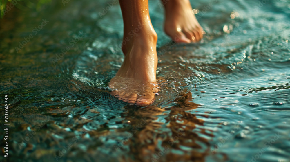 Refreshing Step - Human Feet Stepping in Clear Shallow Stream Refreshing Step - Human Feet Stepping in Clear Shallow Stream