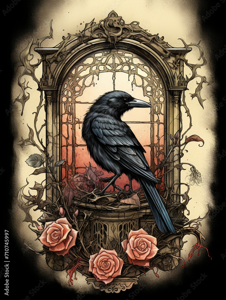Fototapeta premium beautiful water color crow and death created with Generative Ai