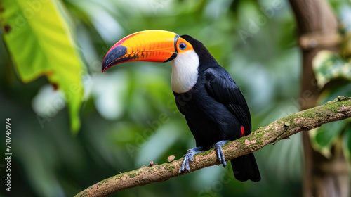 Toucan on a Branch - Exotic Bird in Lush Rainforest Setting