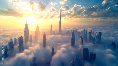 City Above the Clouds - Majestic Skyline Surpassing a Sea of Fog