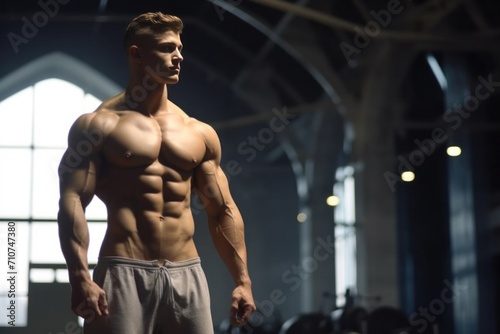 muscular young man posing in the gym muscle