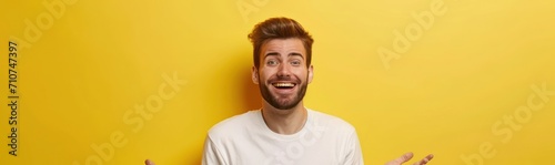 Caucasian Male Excited Yellow Backdrop Attractive Person Generative AI © Johnathan