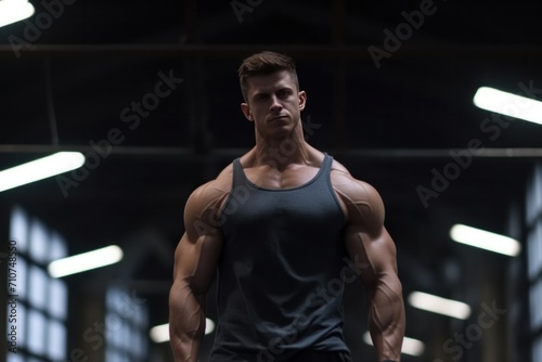 muscular young man posing in the gym muscle