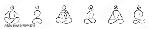 Line humans, Meditating monk, Yoga pose, Meditation line figure, vector  photo