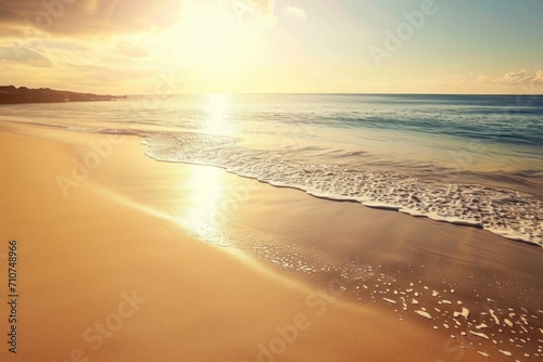 A pristine beach bathed in golden sunlight  inviting relaxation and tranquility