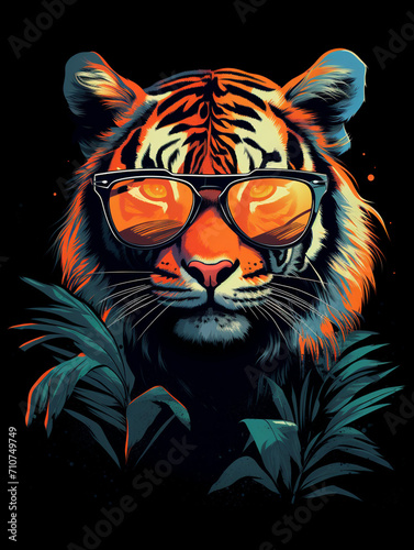 T-shirt design   tiger  wearing sunglasses  in the style of art academia created with Generative Ai