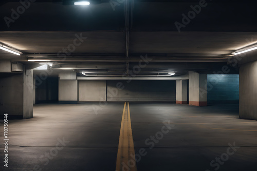 Spacious and Vacant Parking Garage, No Cars or People Present. Generative AI.